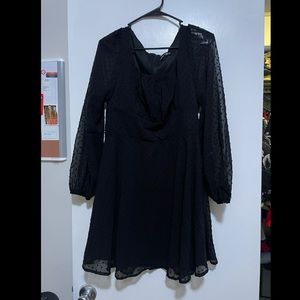 Ruched Bust Lantern Sleeve Swiss Dot Dress